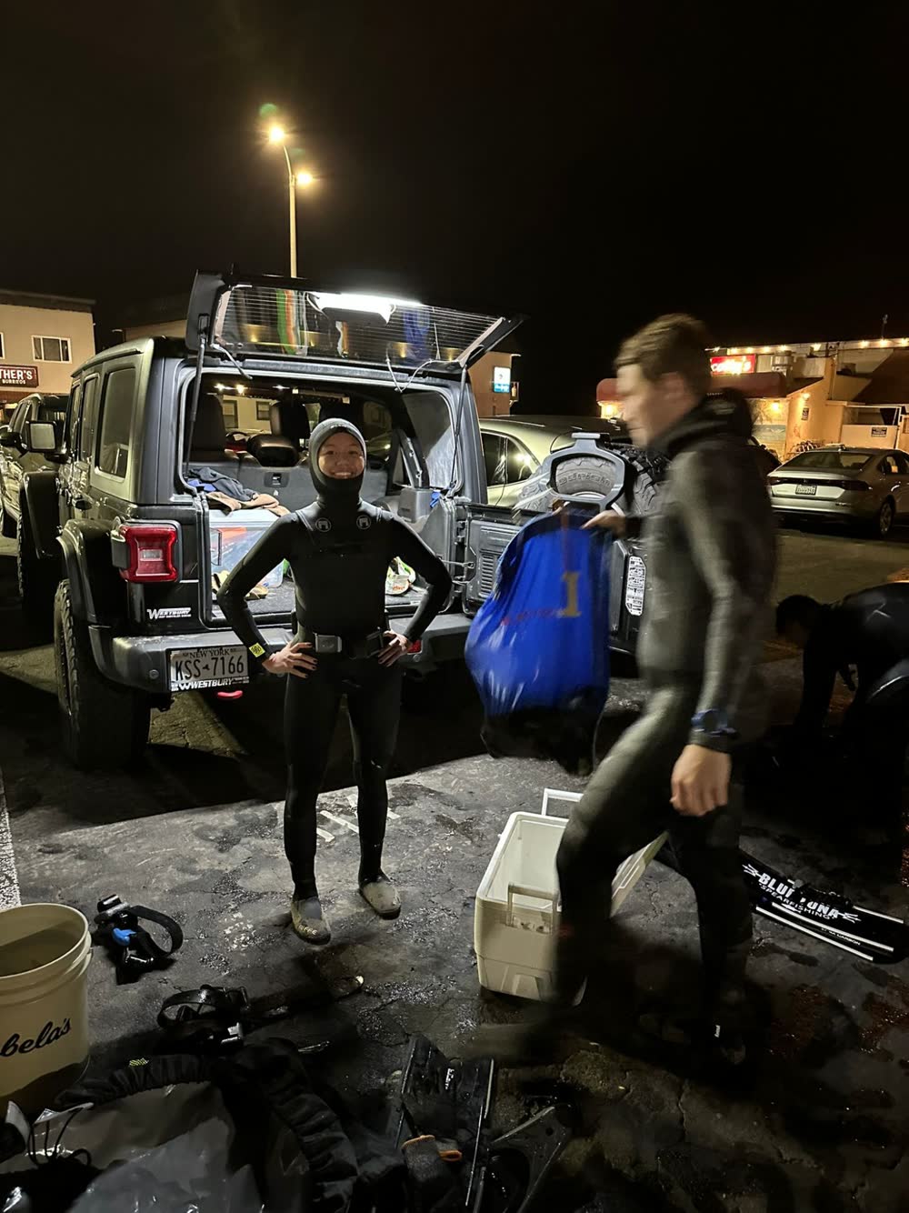 Mal Corpuz and dive gear at the truck before an early dive